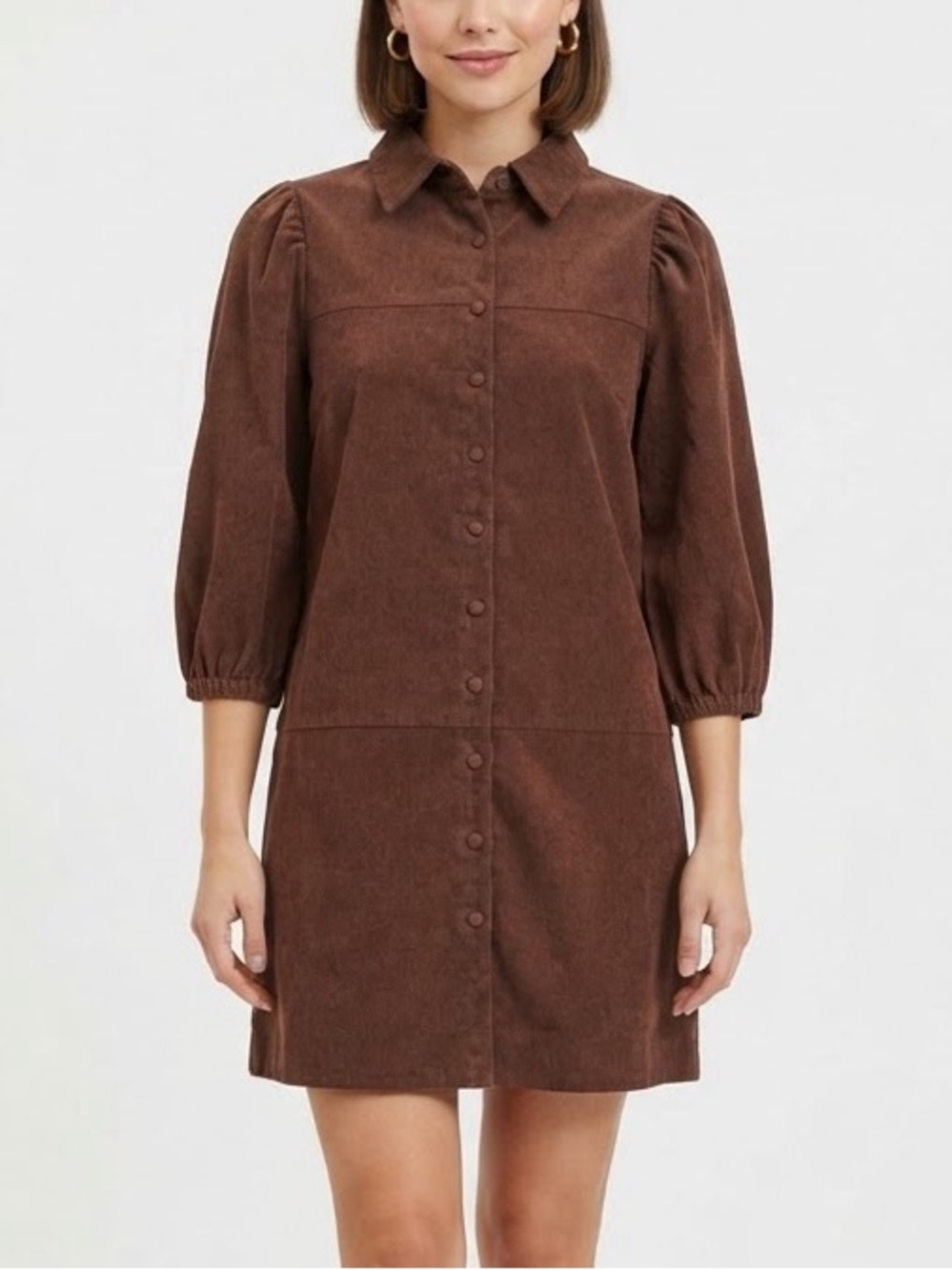 7 For All Mankind Brown Corduroy Button-Front Mini Dress Size M